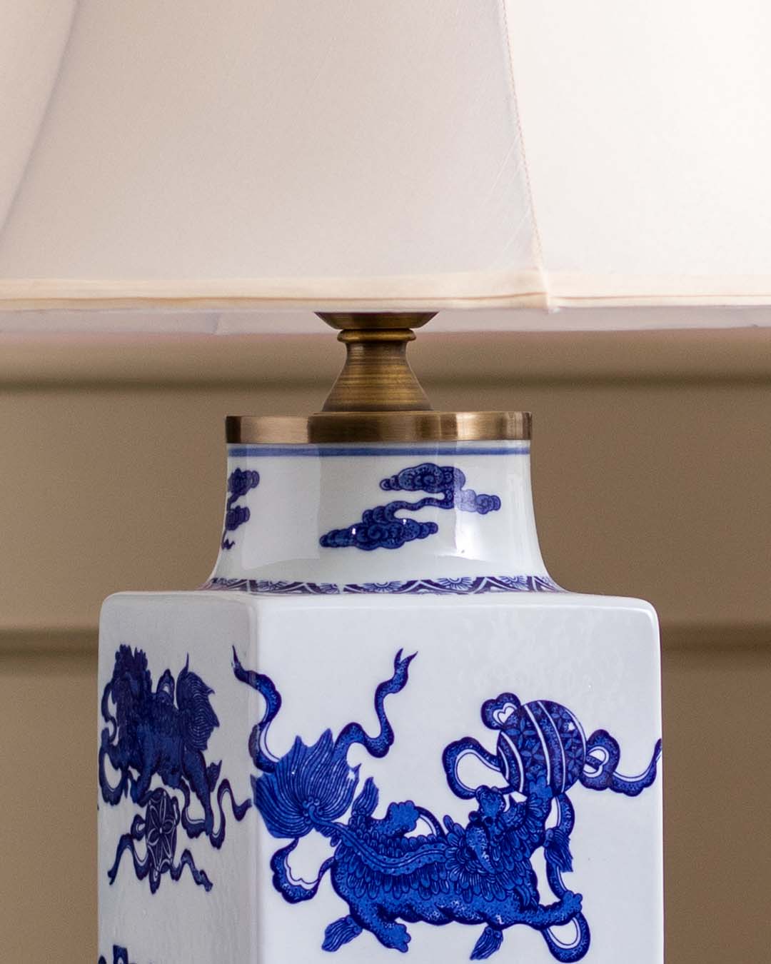 'Flying Dragon' Porcelain Square Table Lamp