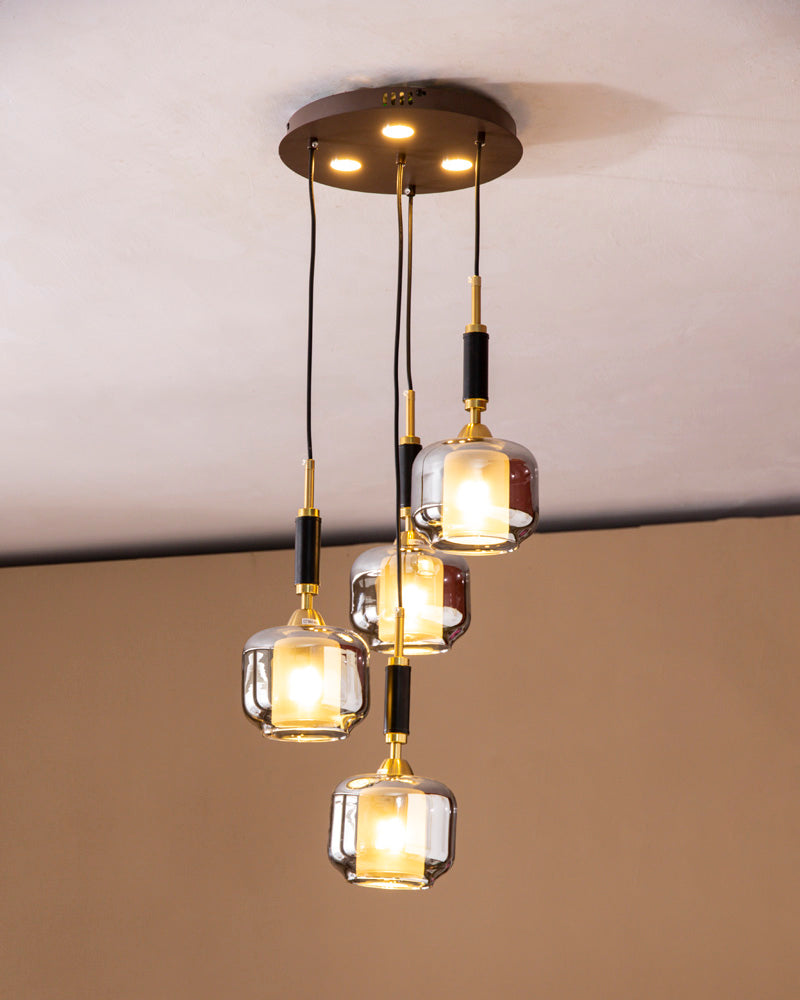 Modern Multi-Light Pendant With Smoke Glass Shades 