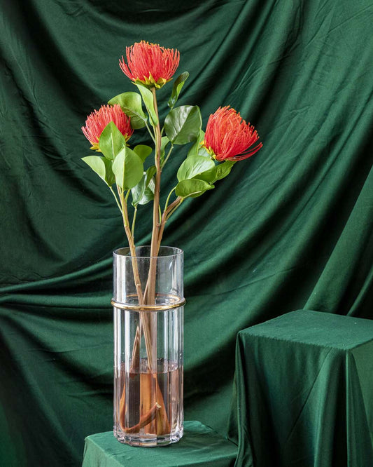 'Pincushion Flower' Decorative Faux Flower Stick - Red