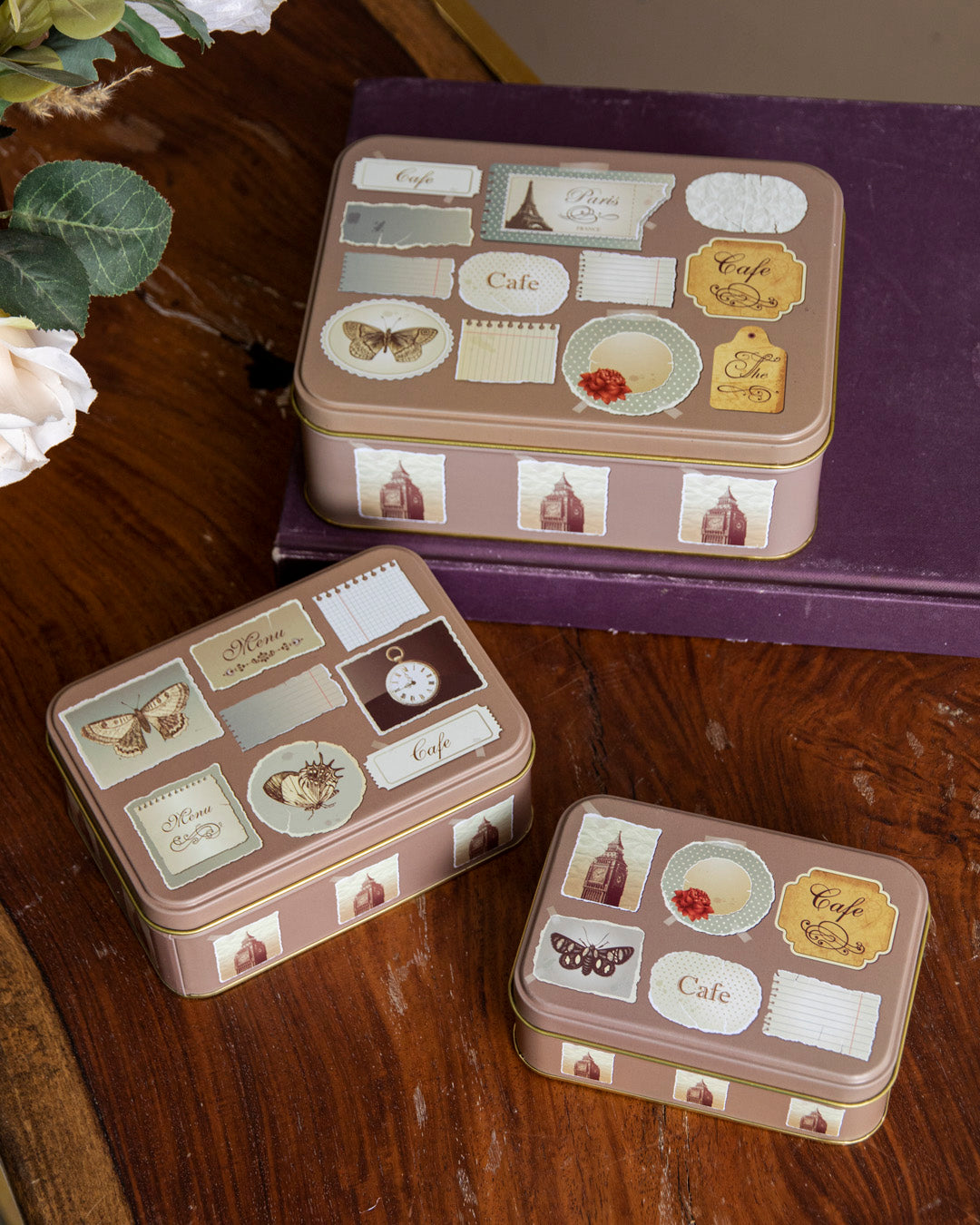 Vintage Postcard Storage Canister - Set Of 3