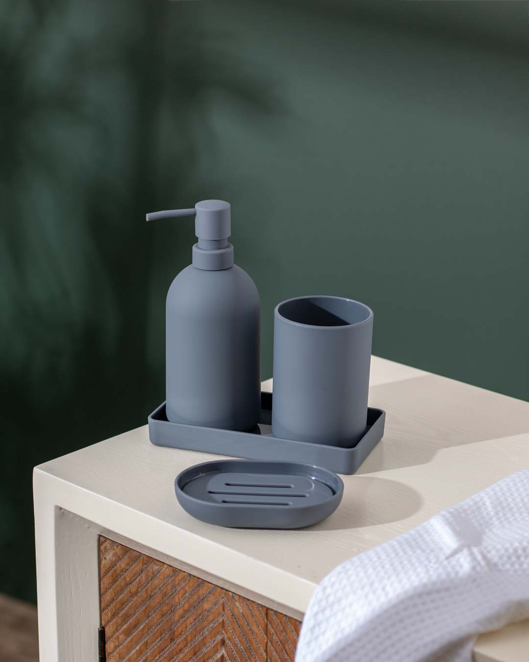 Monochromatic minimal blue grey 4 piece bathroom set  
