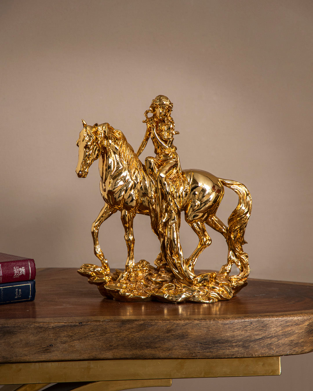Decorative Golden Lady On Horse Figurine 