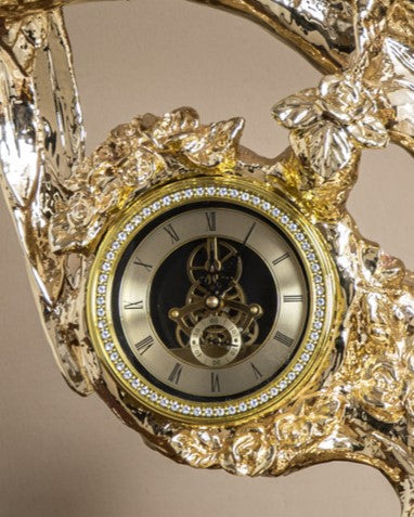 Golden Parrot Branch Table Clock