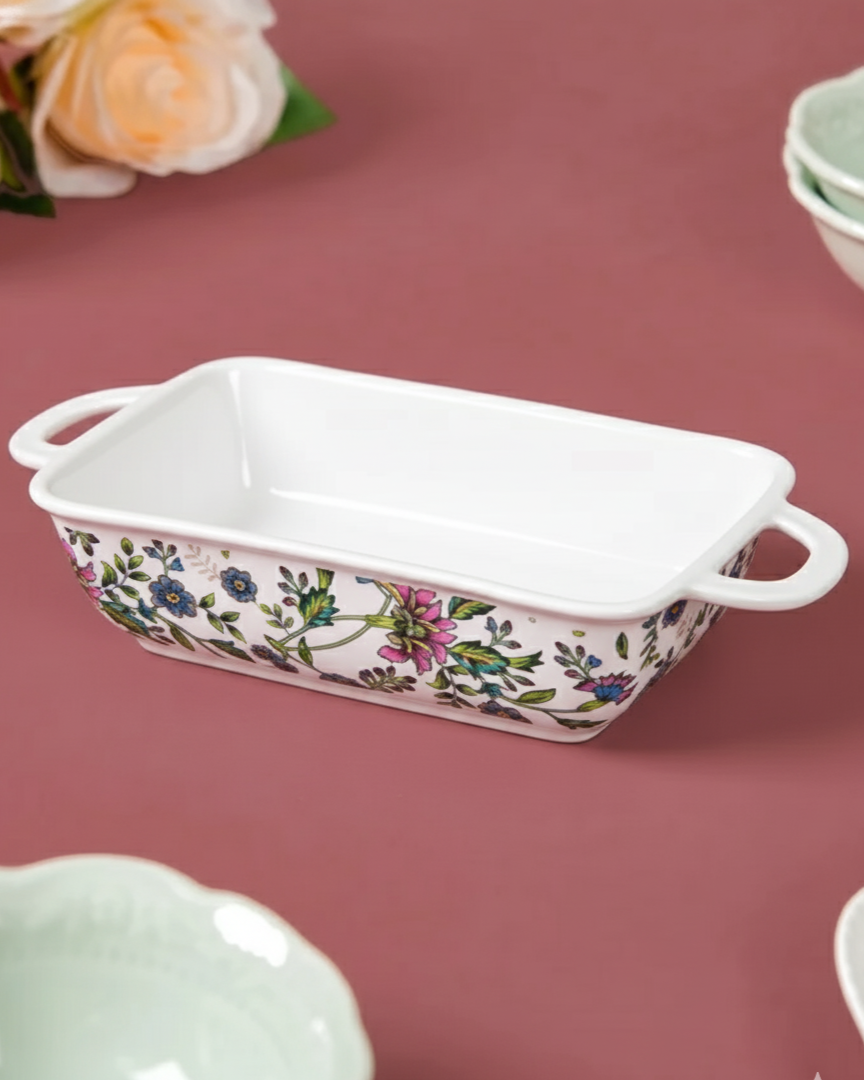 Floral Motif Rectangular Baking Dish - Set Of 2 