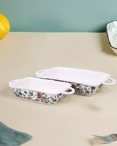 Floral Motif Rectangular Baking Dish - Set Of 2 