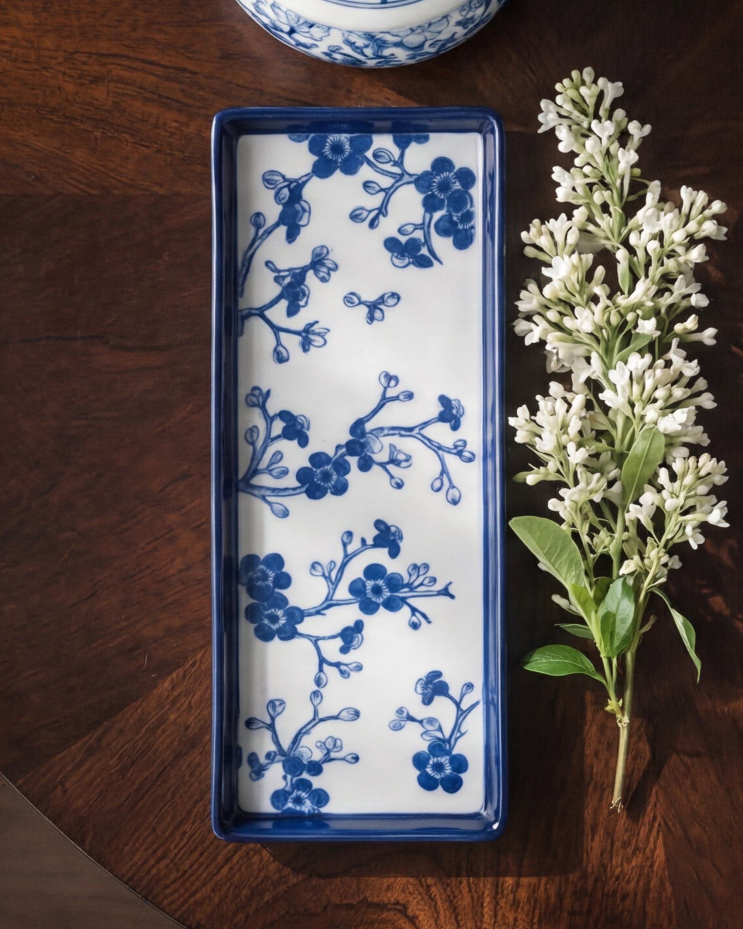 Royal Blue & White Floral Ceramic Platter 