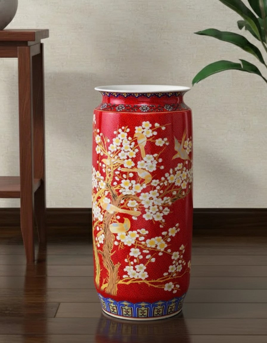 Whispering Petals Harmony Cylinder Vase - Red 