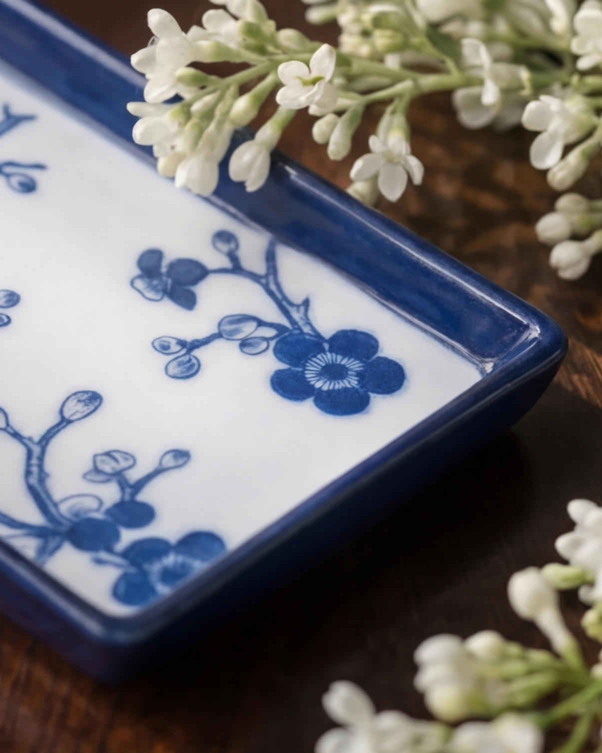 Royal Blue & White Floral Ceramic Platter 