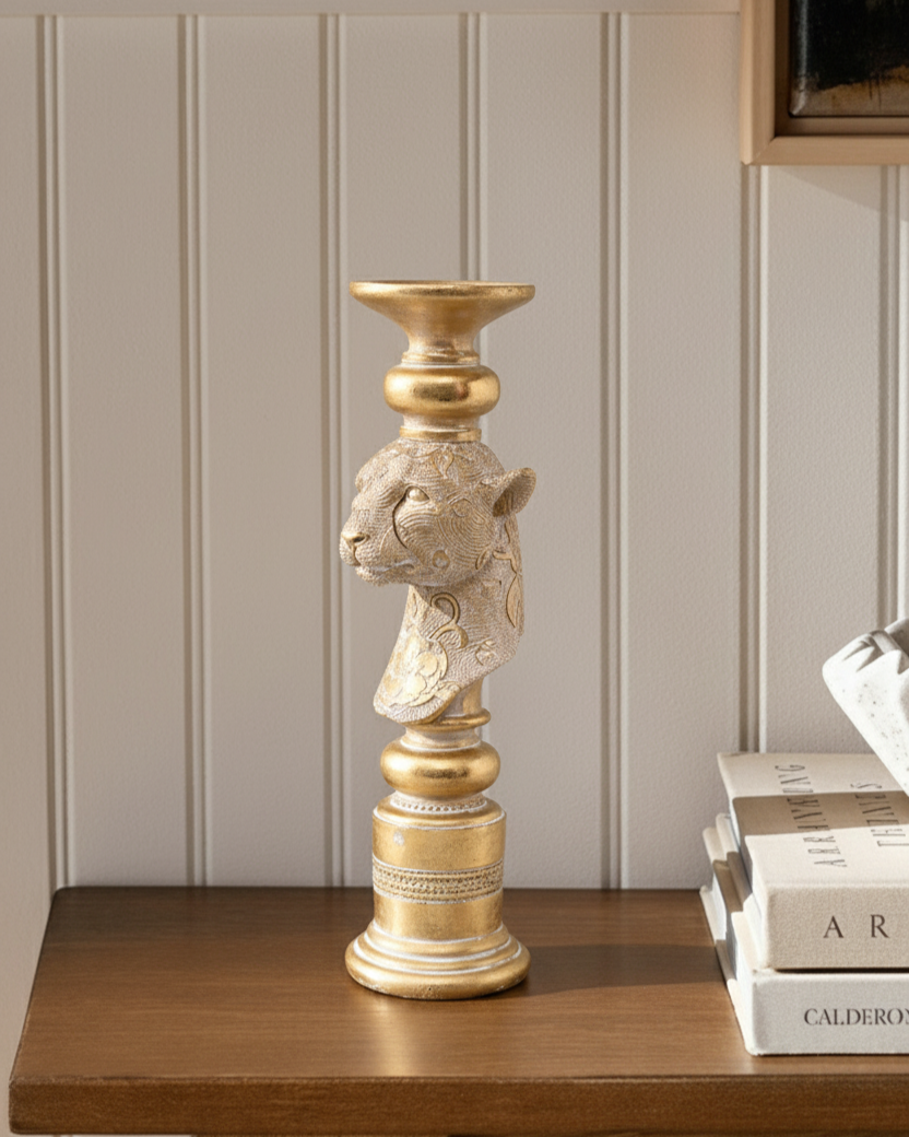 Golden Leopard Candle Stand 