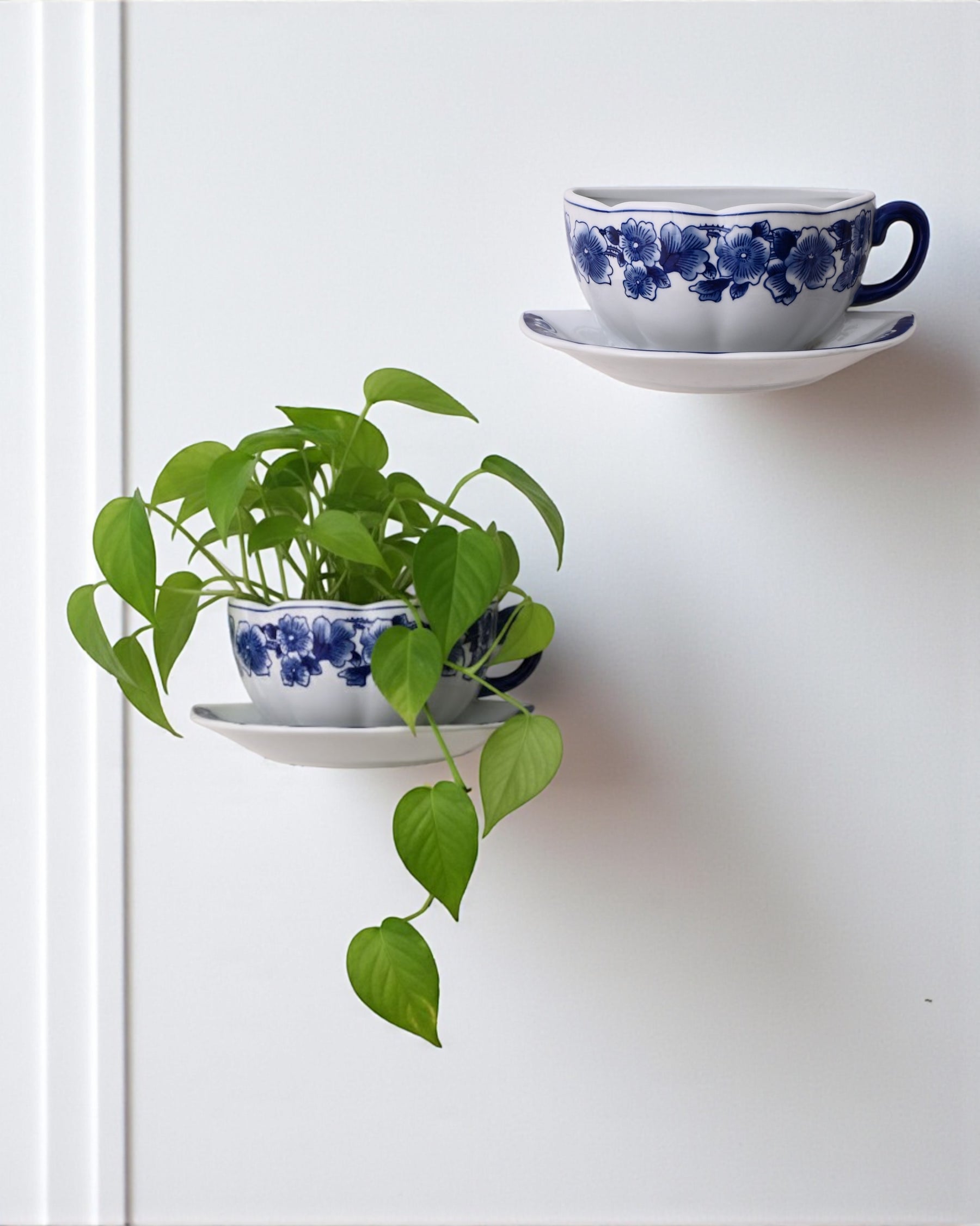 Blue Floral Teacup Wall Vase 