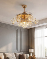 Royal Crystal Retractable Ceiling Fan + Chandelier Light (with Remote Control) 