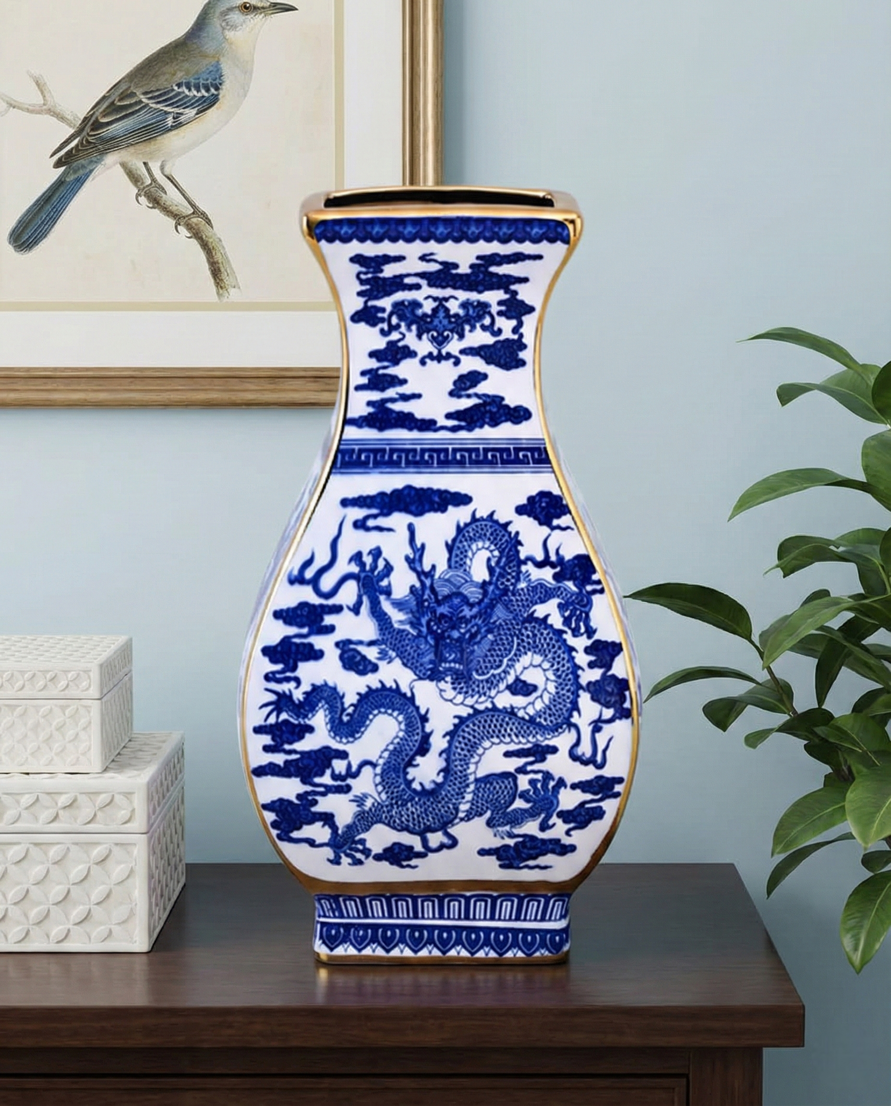 Flared Dragon Golden Trim Porcelain Vase 