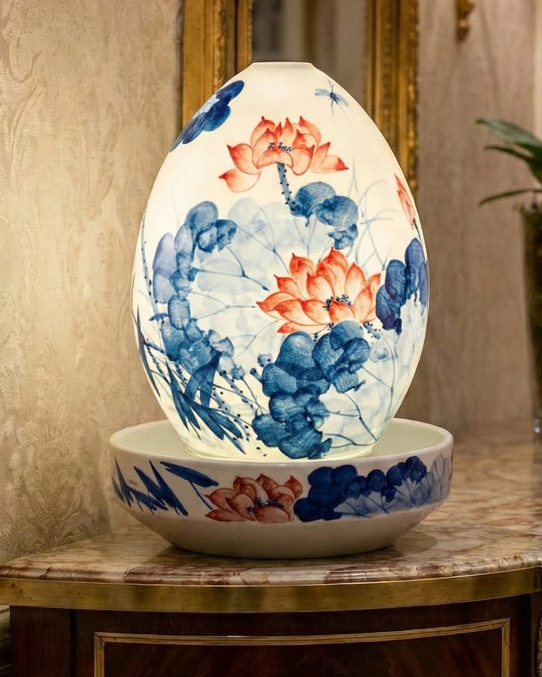 Lotus Leaf Serenity Ceramic Fountain Lamp 