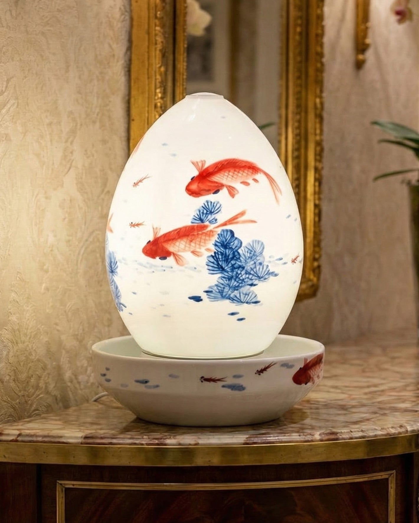 Koi Fish Serenity Ceramic Fountain Lamp 
