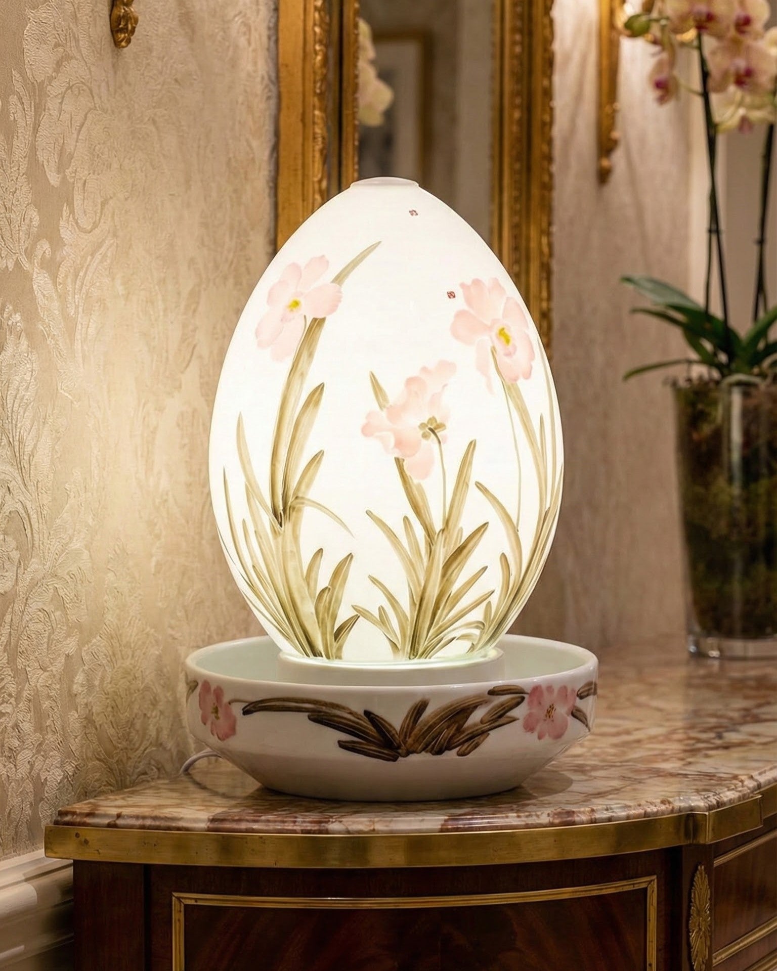 Petal Grace Serenity Ceramic Fountain Lamp 