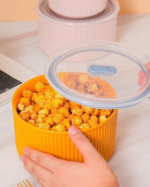 Ribbed 3 Piece Lunch Box with Lid - Orange 