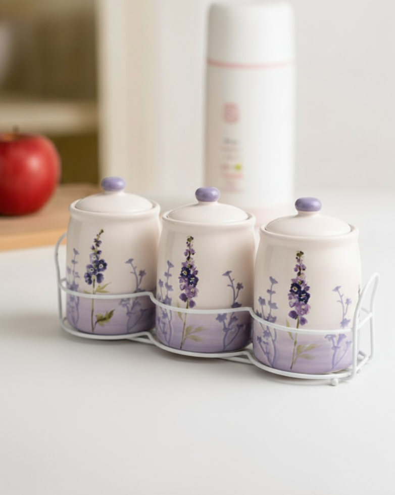 Botanical Harmony Ceramic Storage Jar Set - Blue 