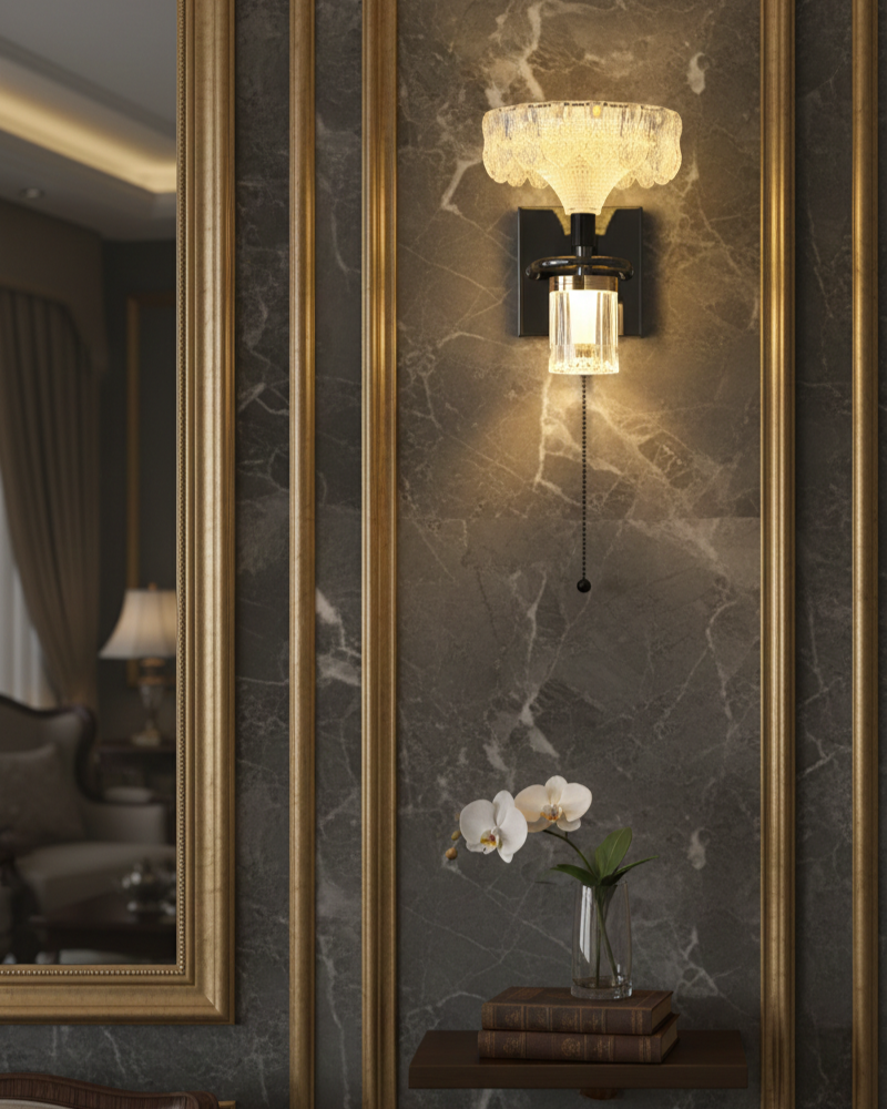 Modern Crystal Wall Light with Pull Chain 