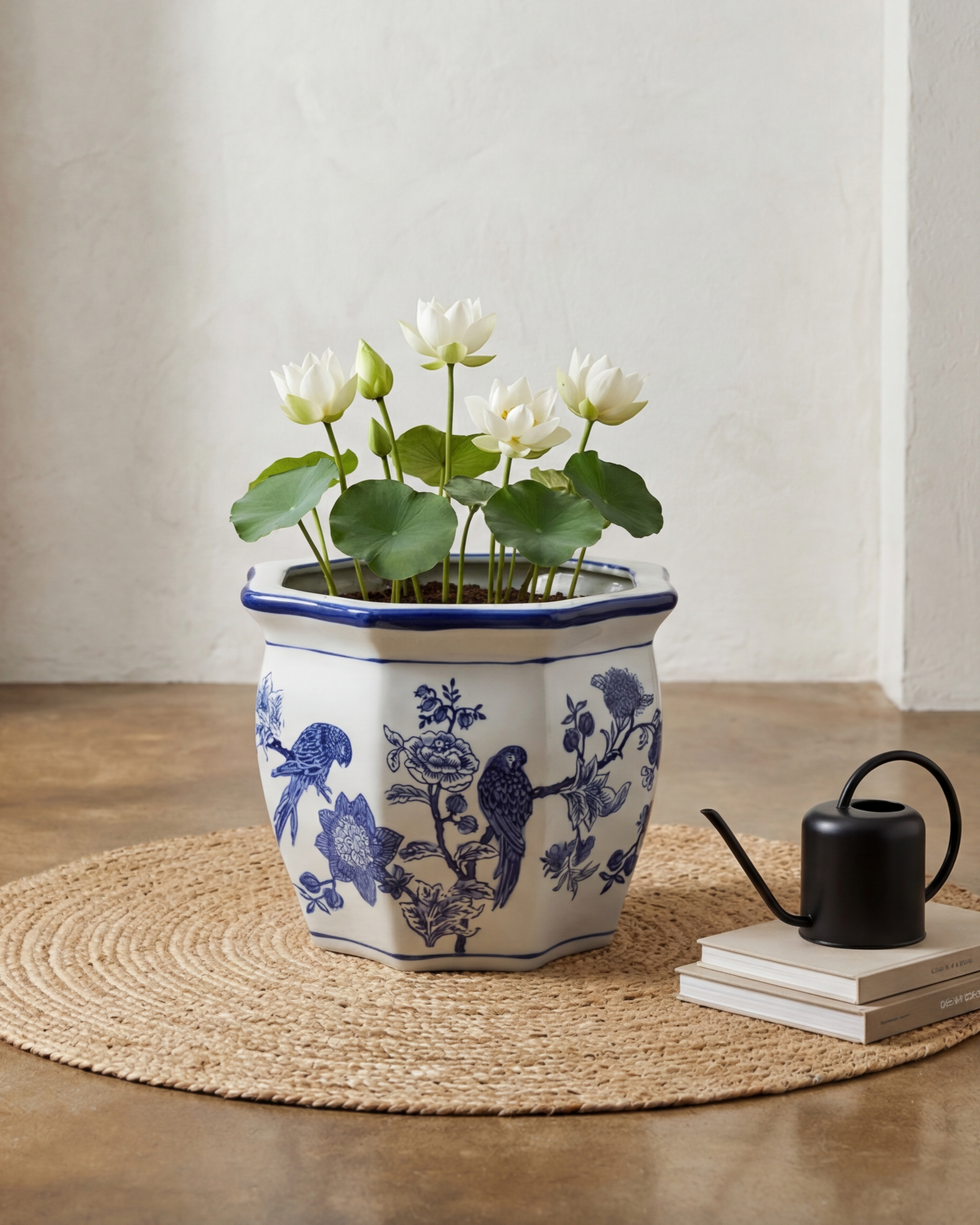Flared Rim Floral Motif Ceramic Planter  - 30 cm 