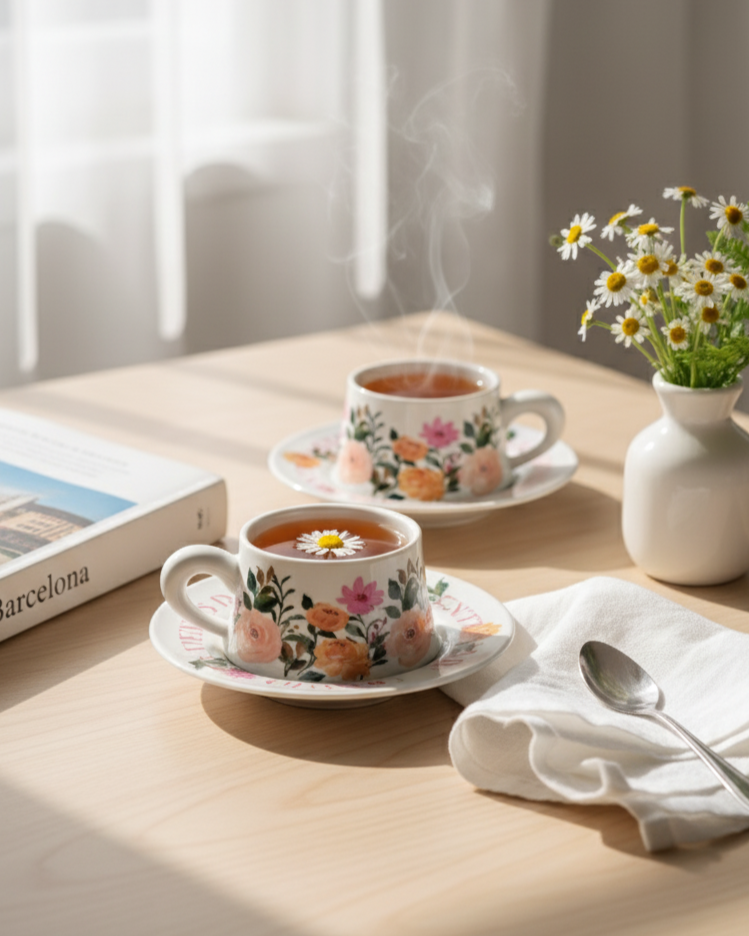 Wildflower Embrace Tea Cup With Saucer - Set Of 2 