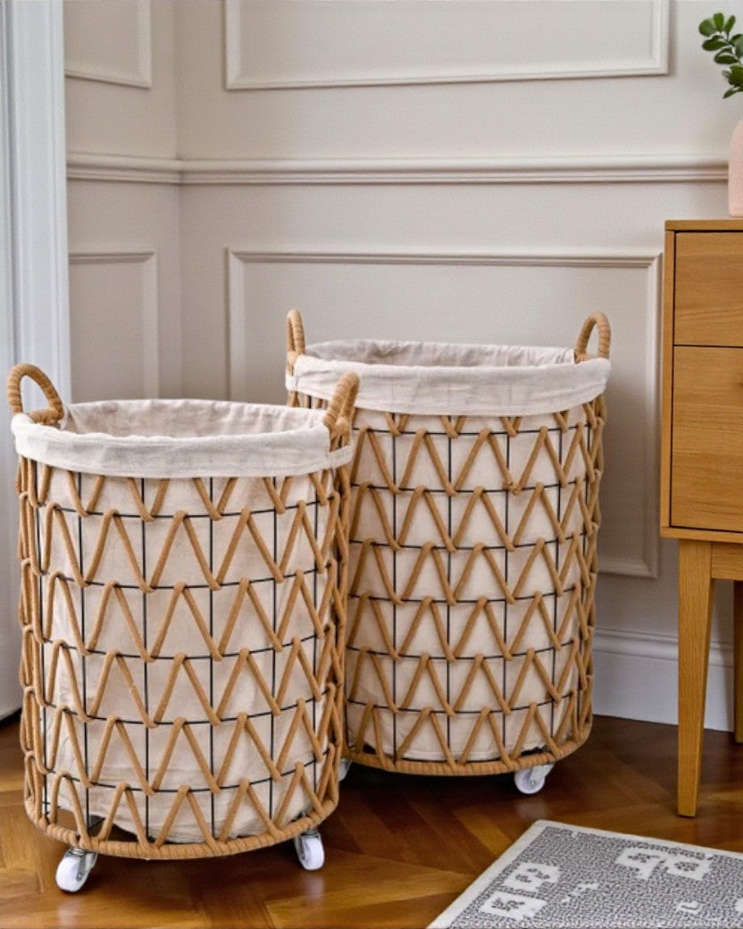 Round Rope Weave Laundry Basket - Set Of 2 