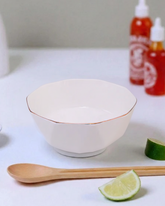 Diamond Cut Golden Edge Serving Bowl - White 