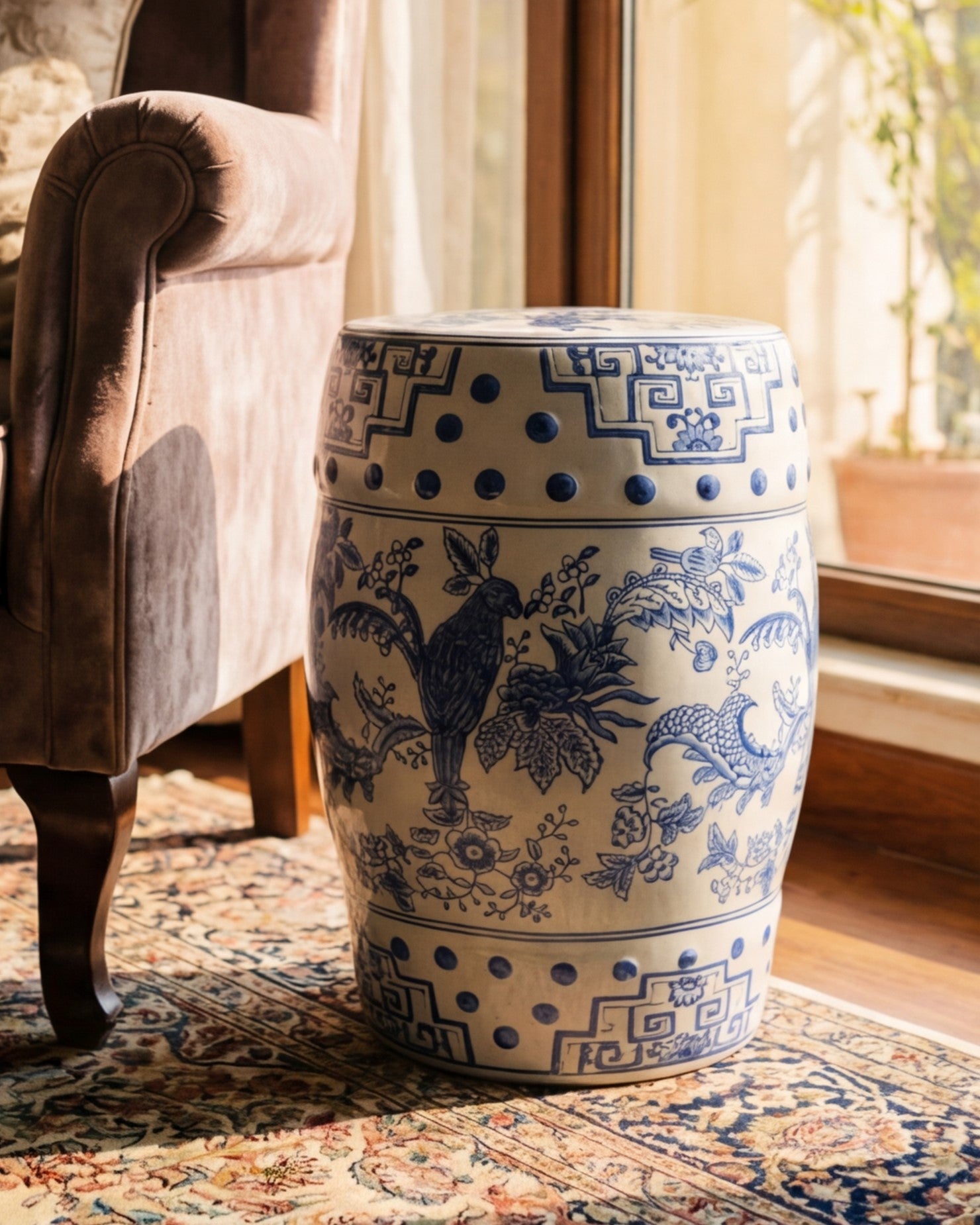 Blue Aviary Parrot Garden Stool 