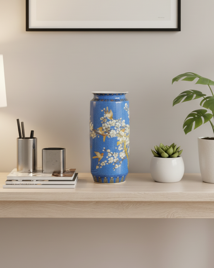 Whispering Petals Harmony Cylinder Vase - Blue 