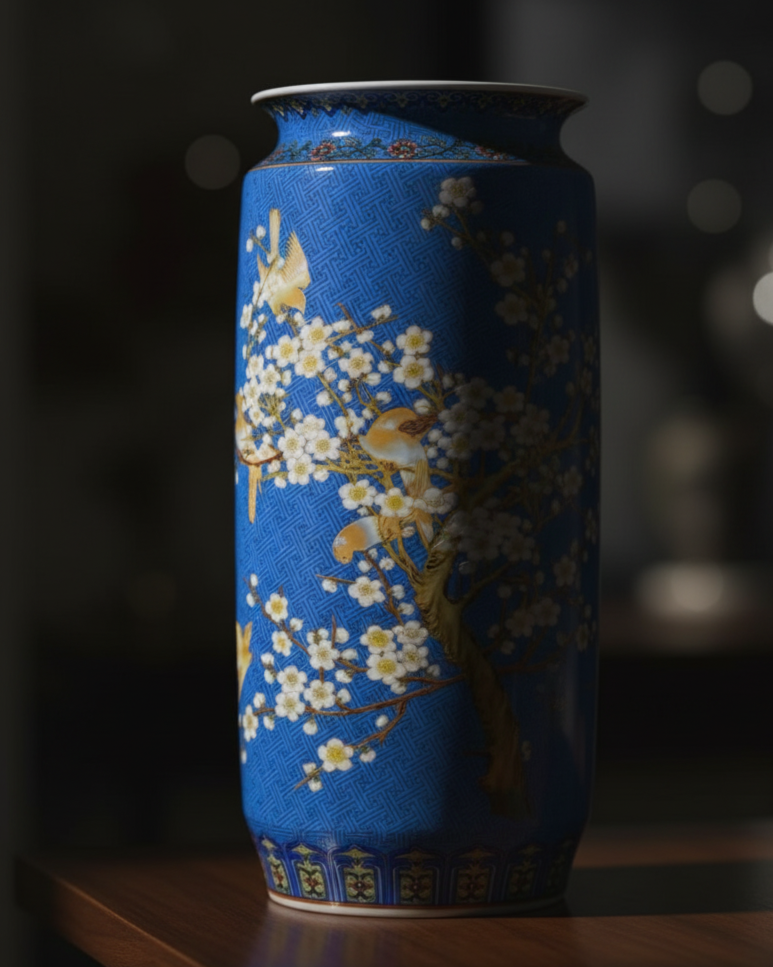 Whispering Petals Harmony Cylinder Vase - Blue 