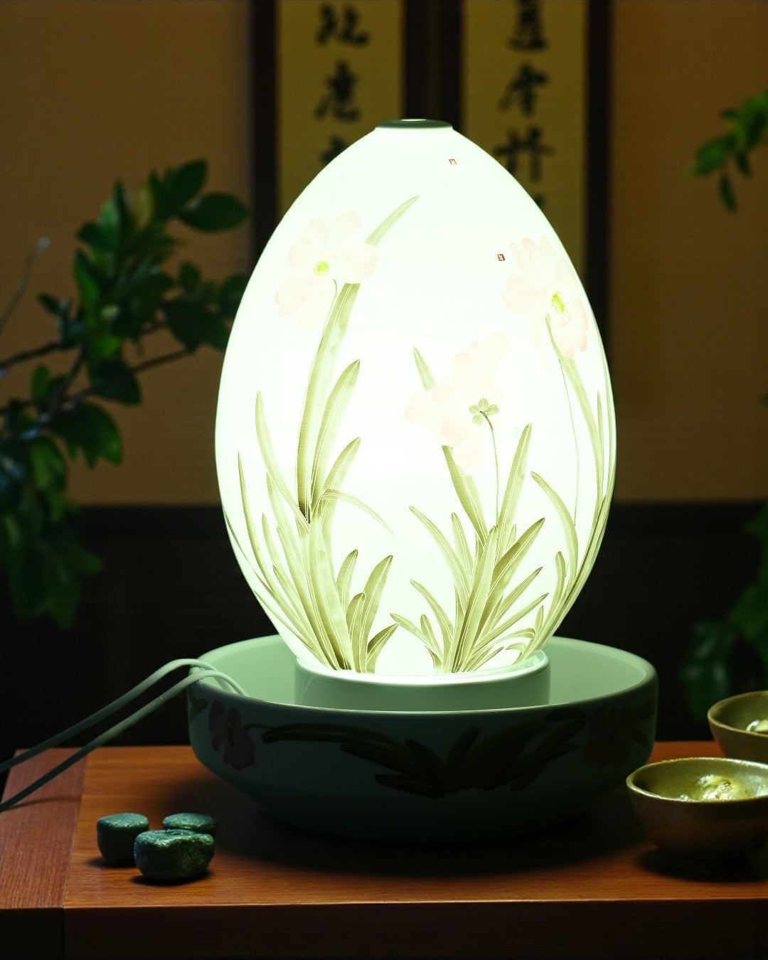 Petal Grace Serenity Ceramic Fountain Lamp 