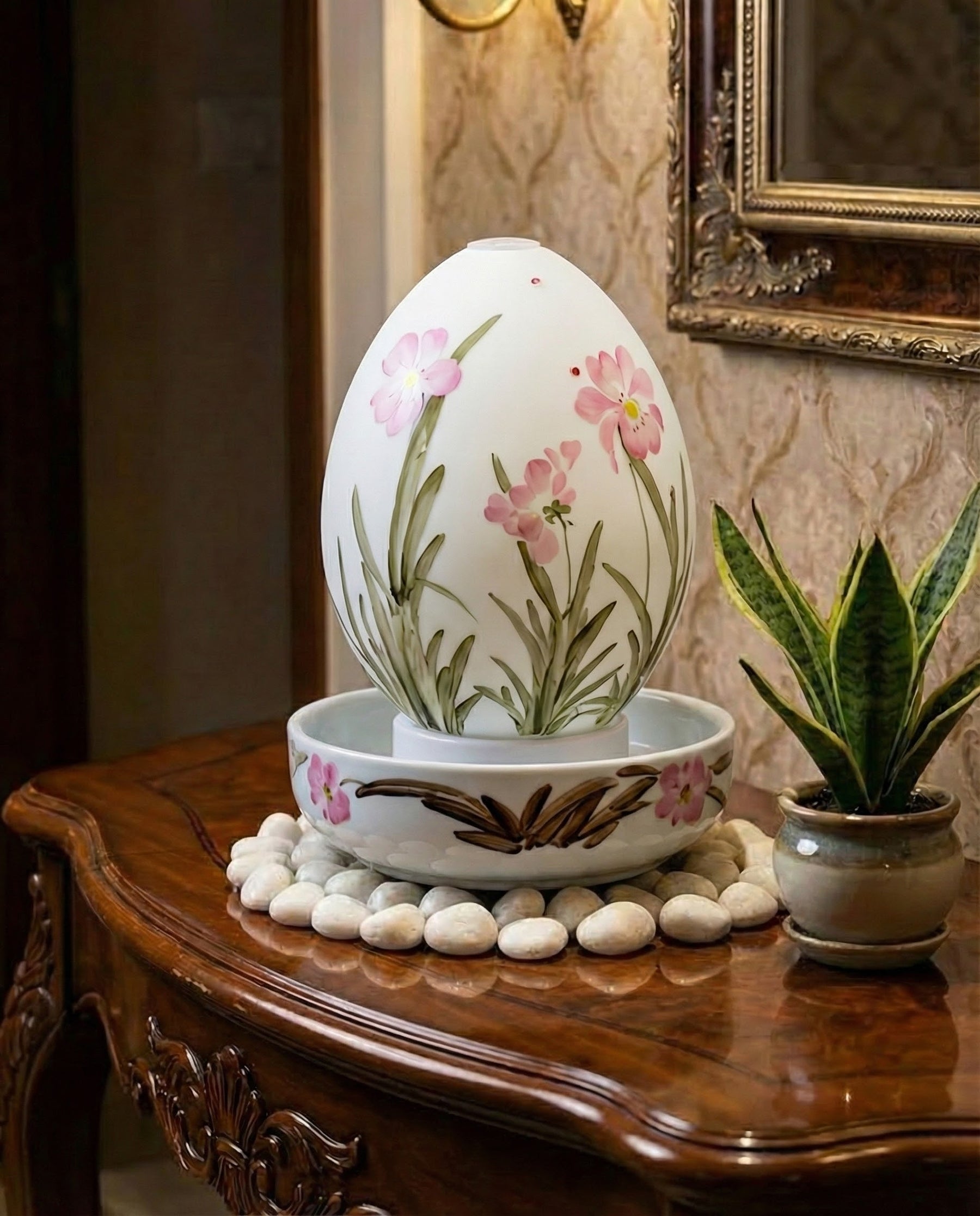 Petal Grace Serenity Ceramic Fountain Lamp 