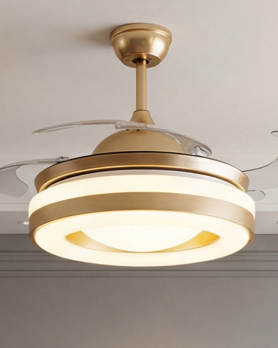 Aura Ring LED Retractable Ceiling Fan + Chandelier Light (with Remote Control) 