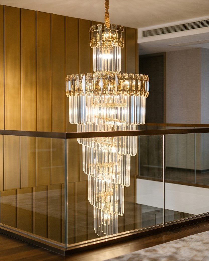 Spiral Cascade Crystal Double Height Chandelier 