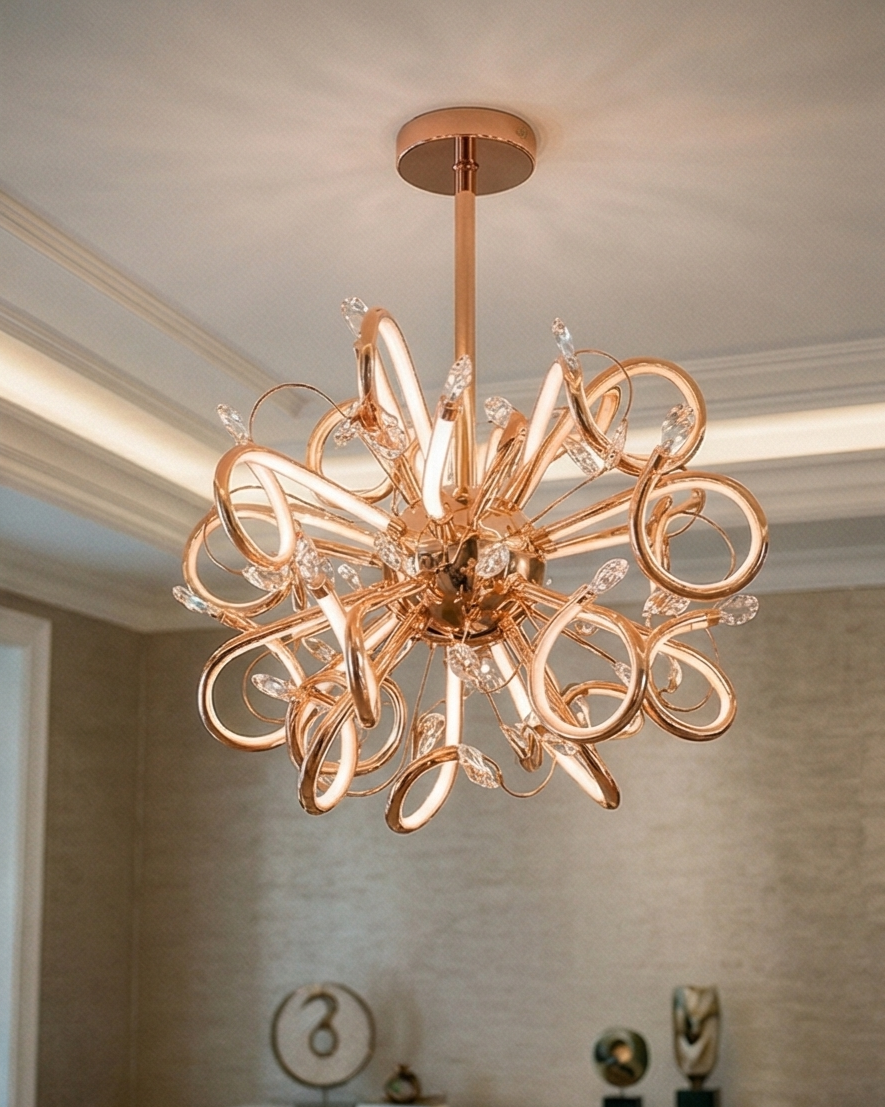 Elegant Twisted Loop Chandelier - Rose Gold 