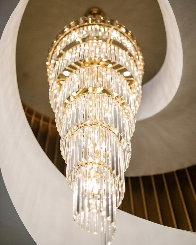 Spiral Cascade Crystal Double Height Chandelier 