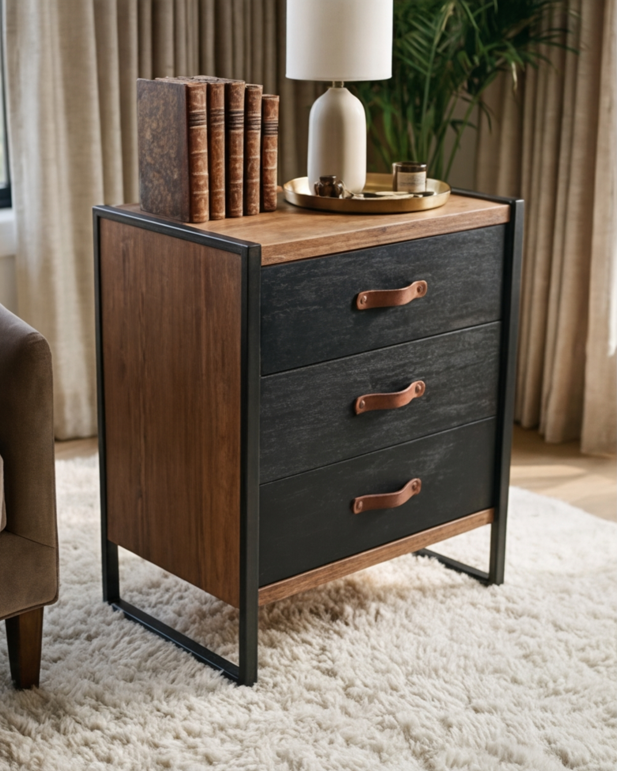 Midnight Frame 3-Drawer Bedside Cabinet 