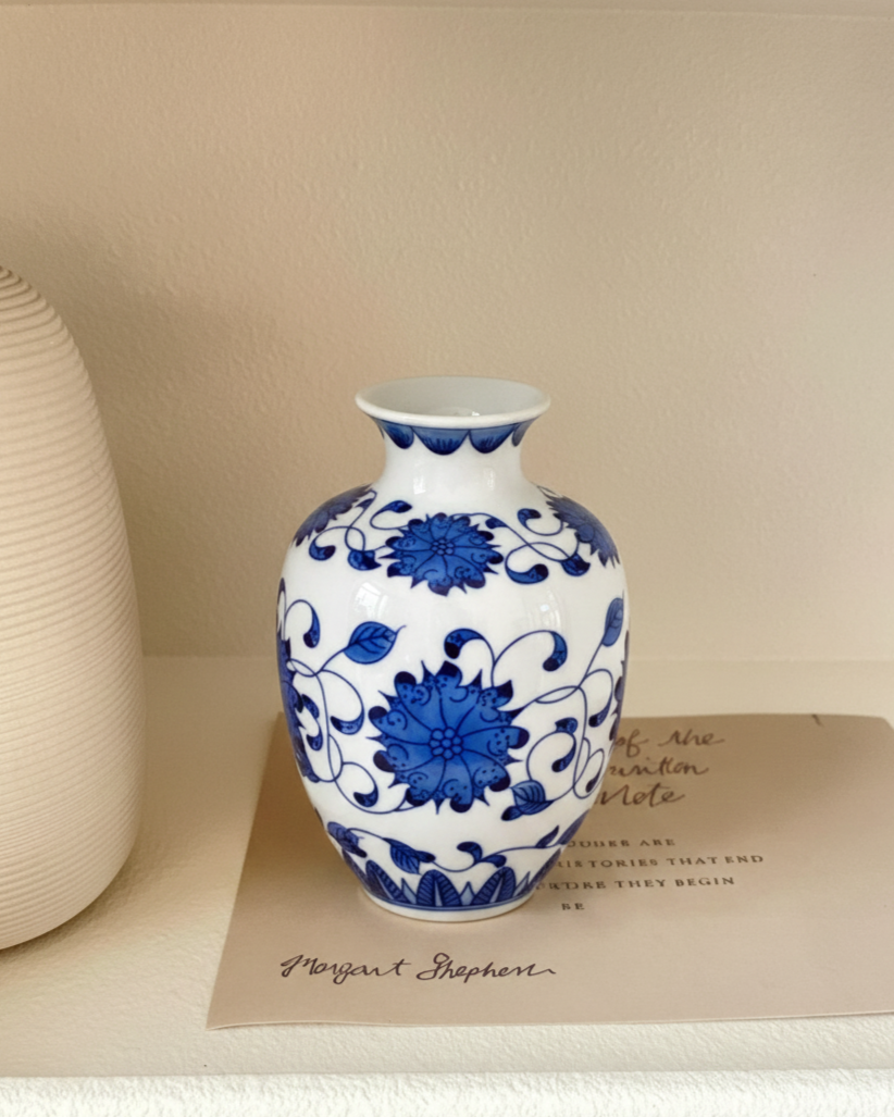 Blue & White Peony Blossom Mini Vase 
