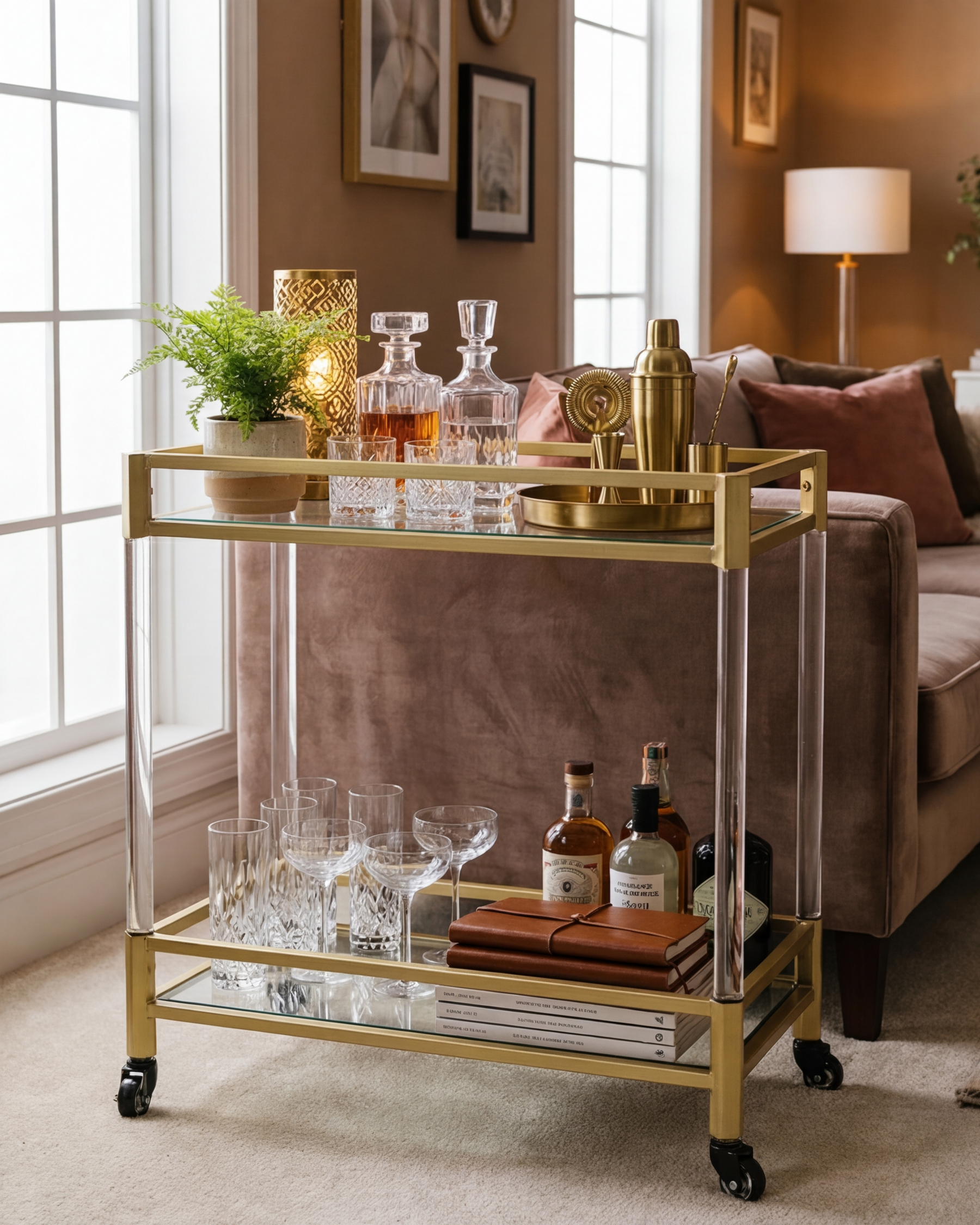 Luxe Gold Rolling Bar Cart 