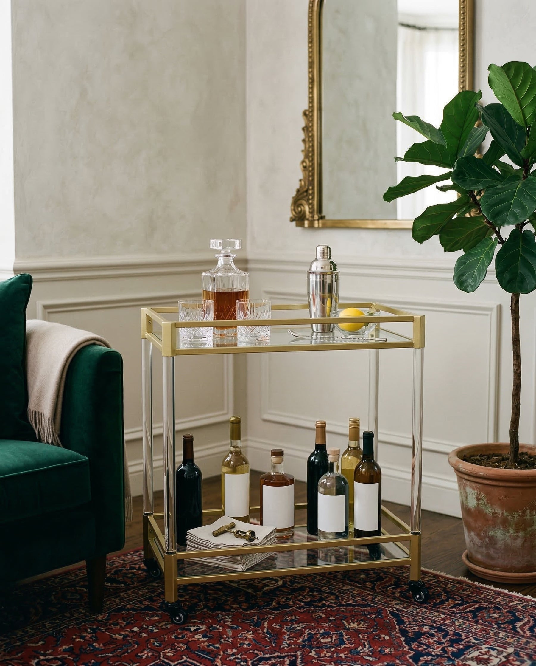 Luxe Gold Rolling Bar Cart 