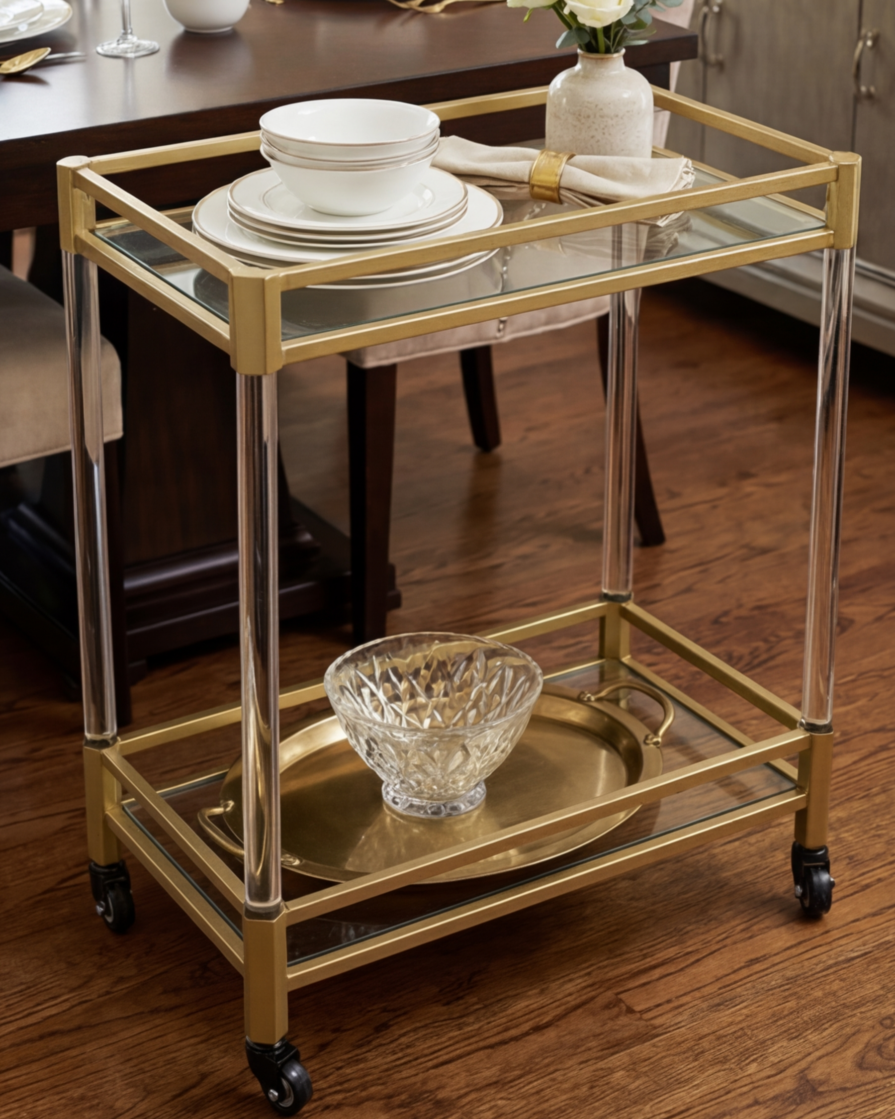 Luxe Gold Rolling Bar Cart 