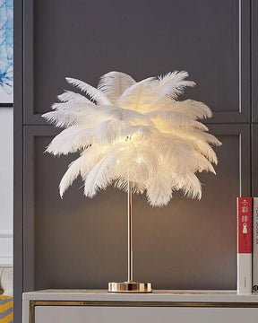 Ostrich Feather Table Lamp - White