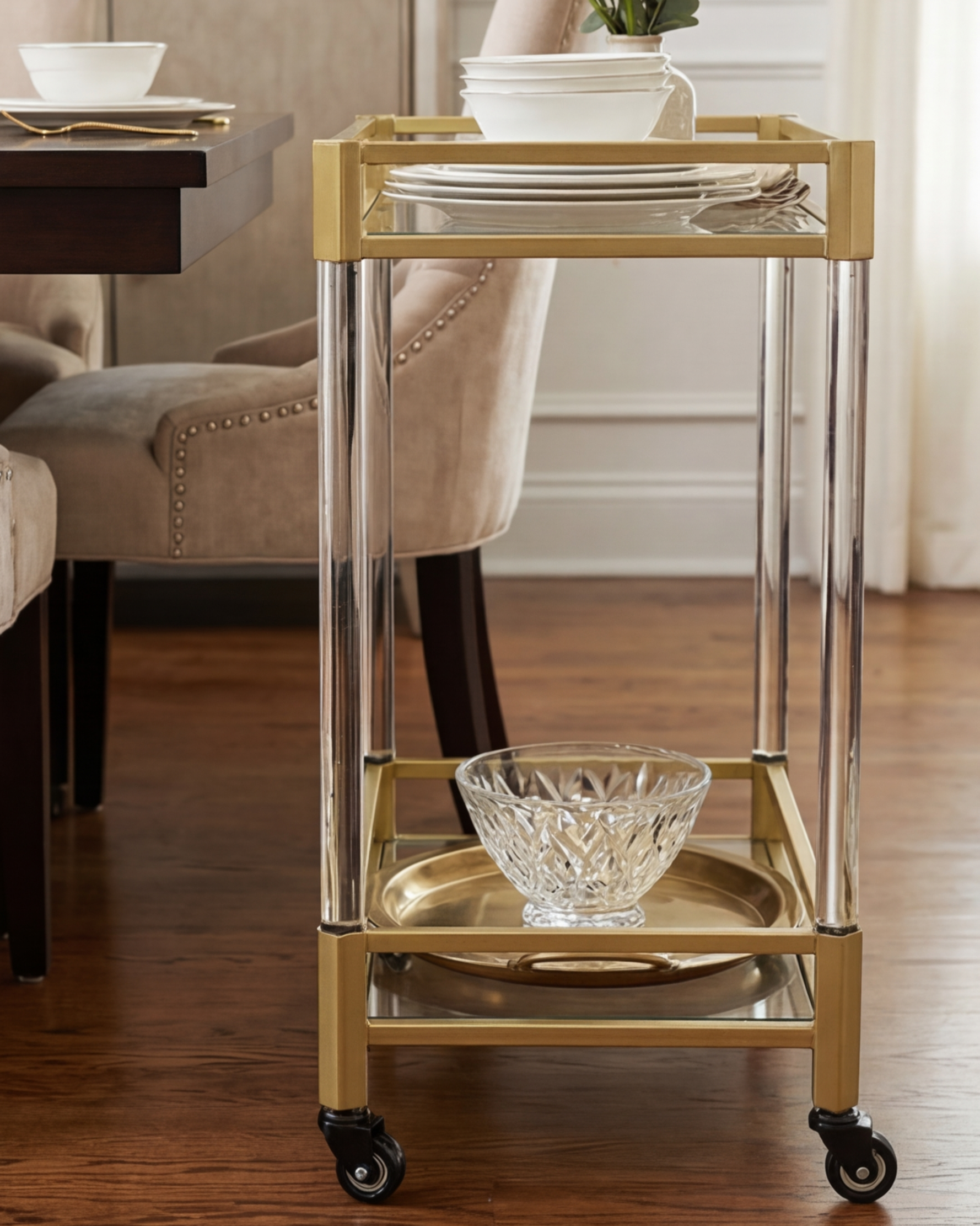 Luxe Gold Rolling Bar Cart 