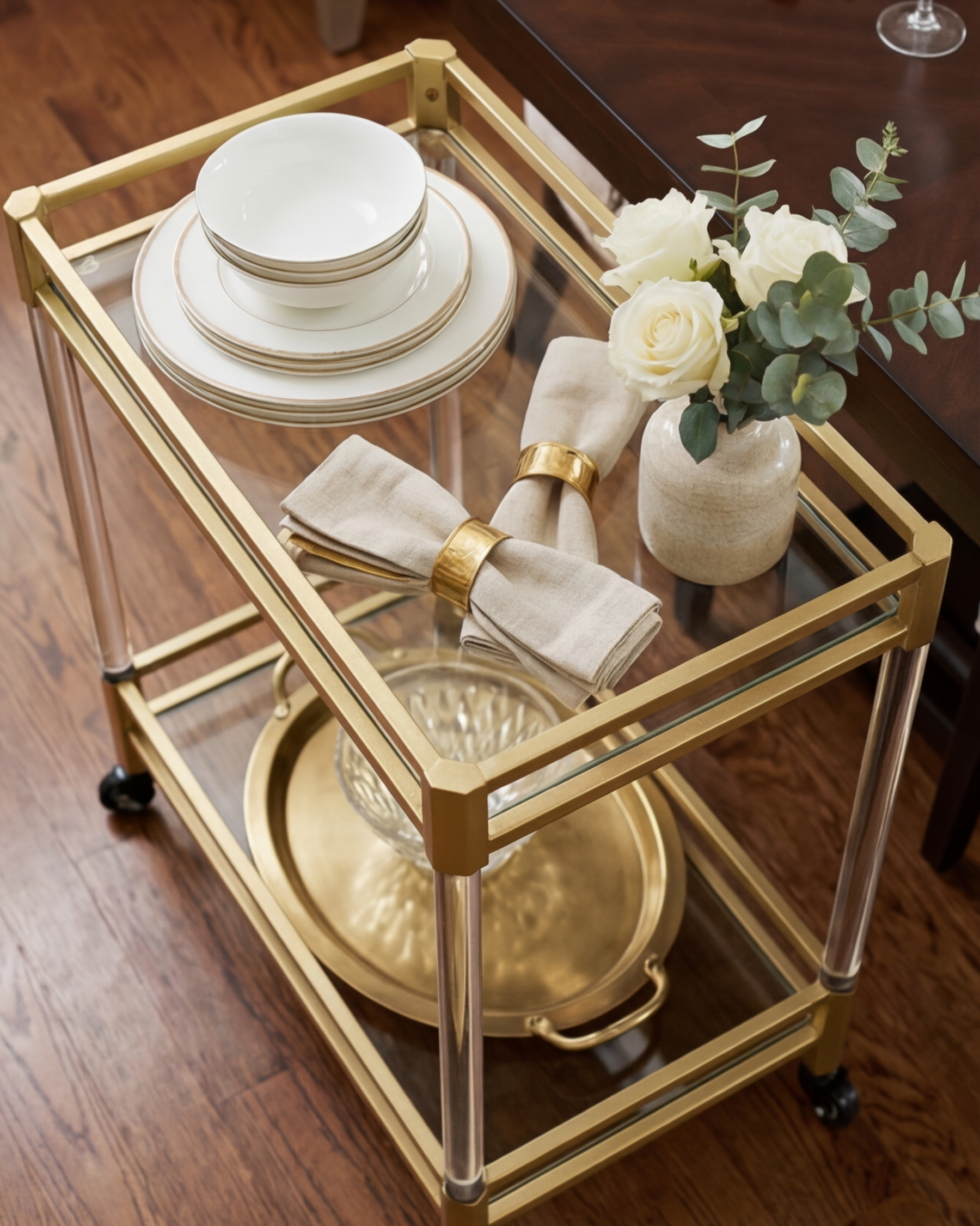 Luxe Gold Rolling Bar Cart 