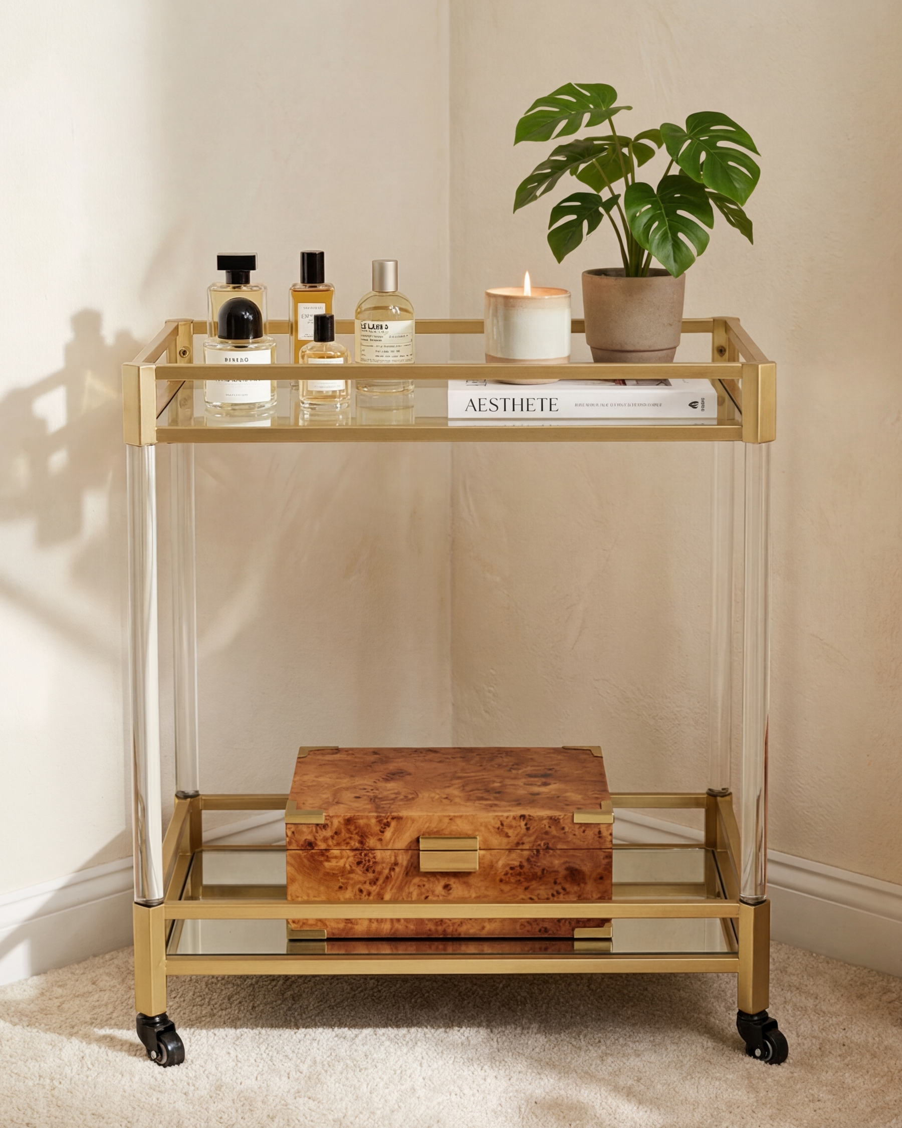 Luxe Gold Rolling Bar Cart 
