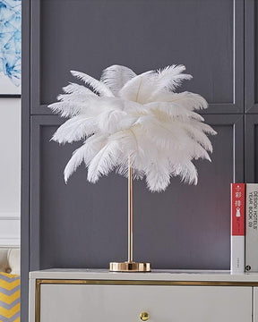 Ostrich Feather Table Lamp - White