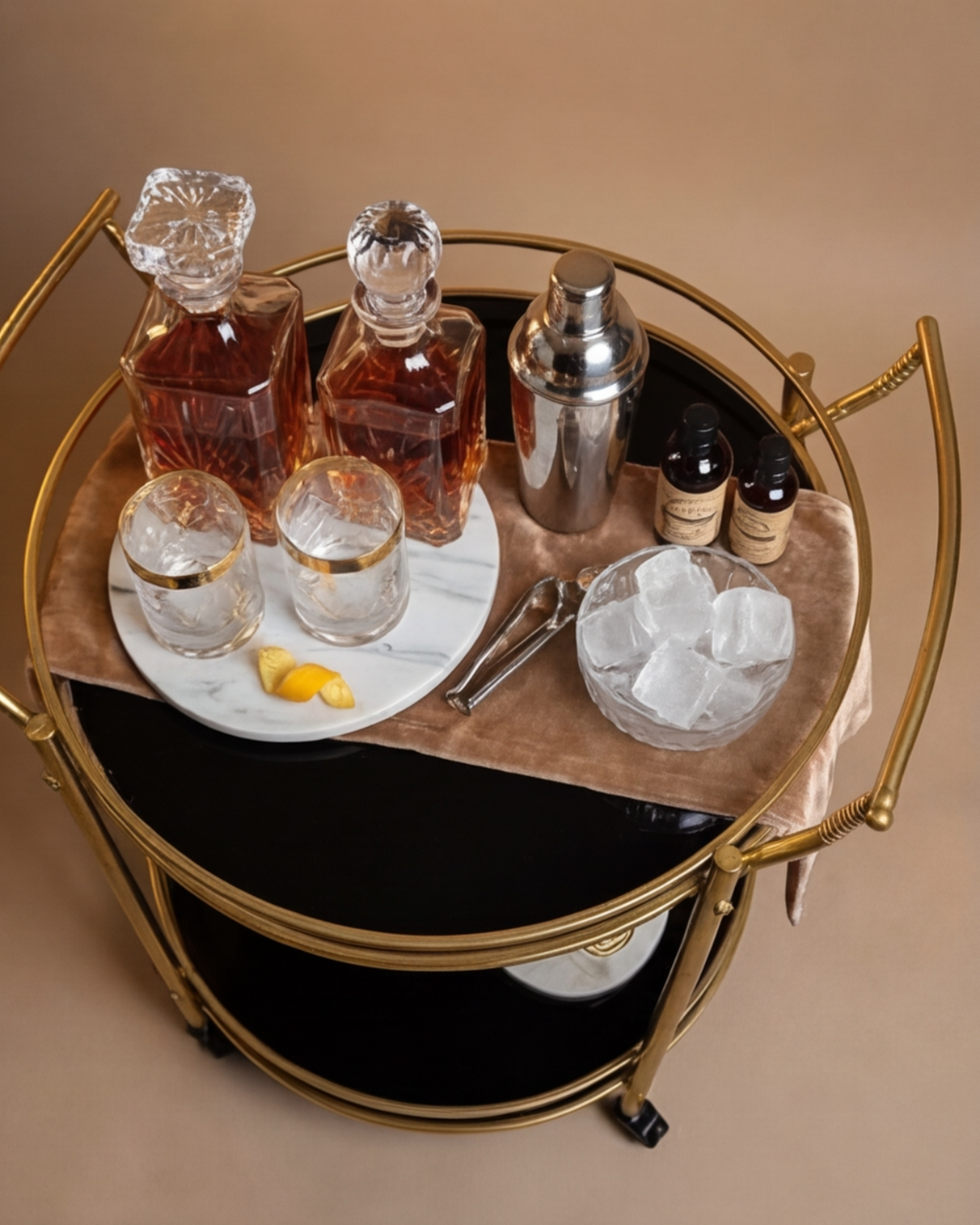 Midnight Luxe Round Bar Cart 