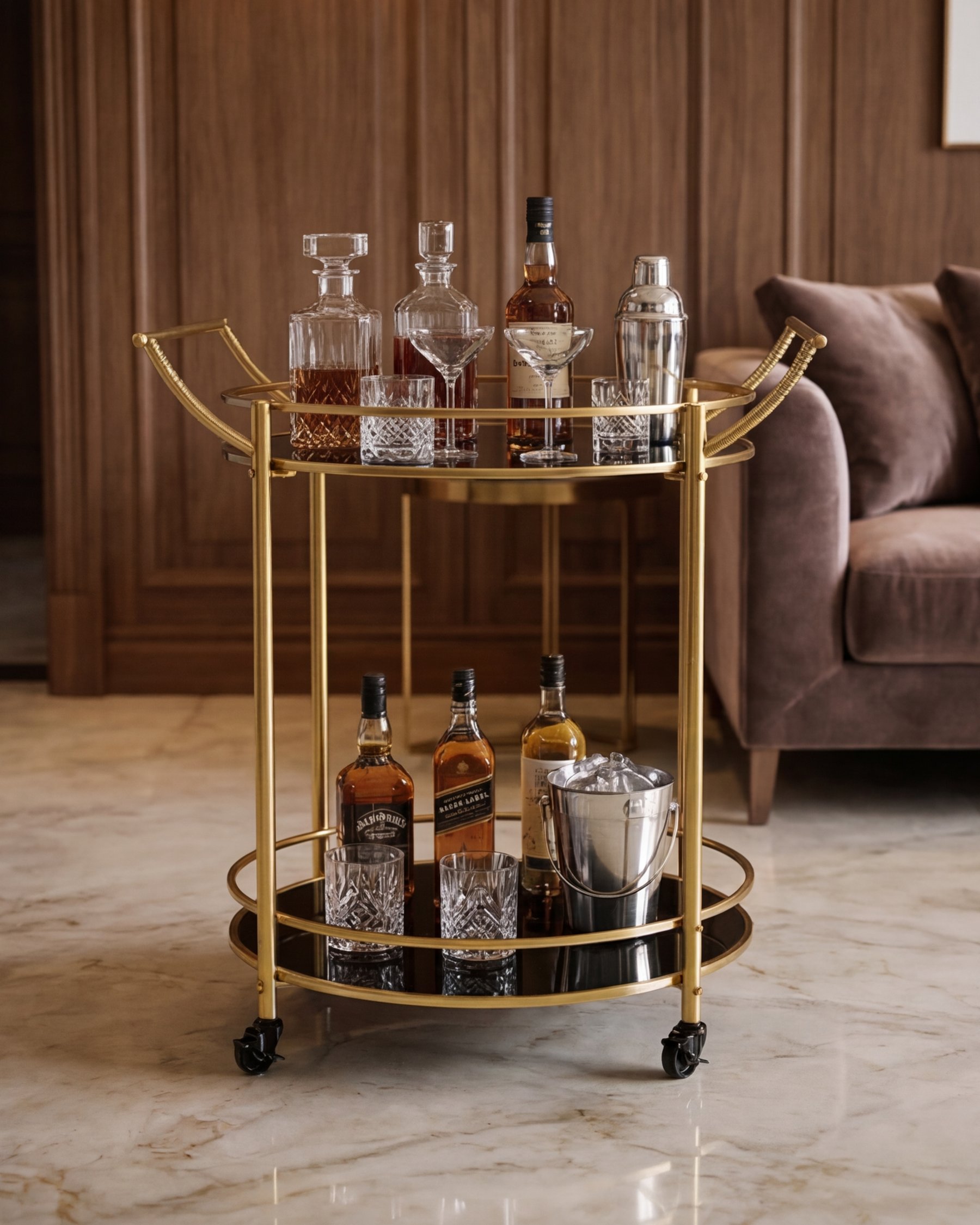 Midnight Luxe Round Bar Cart 