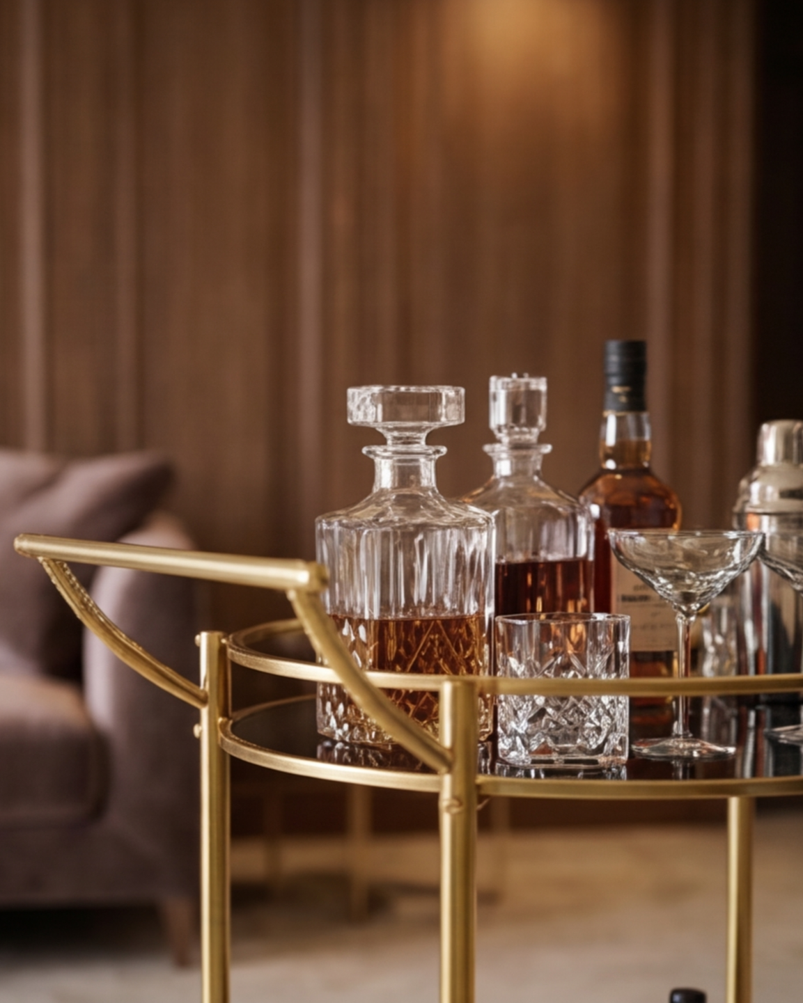 Midnight Luxe Round Bar Cart 
