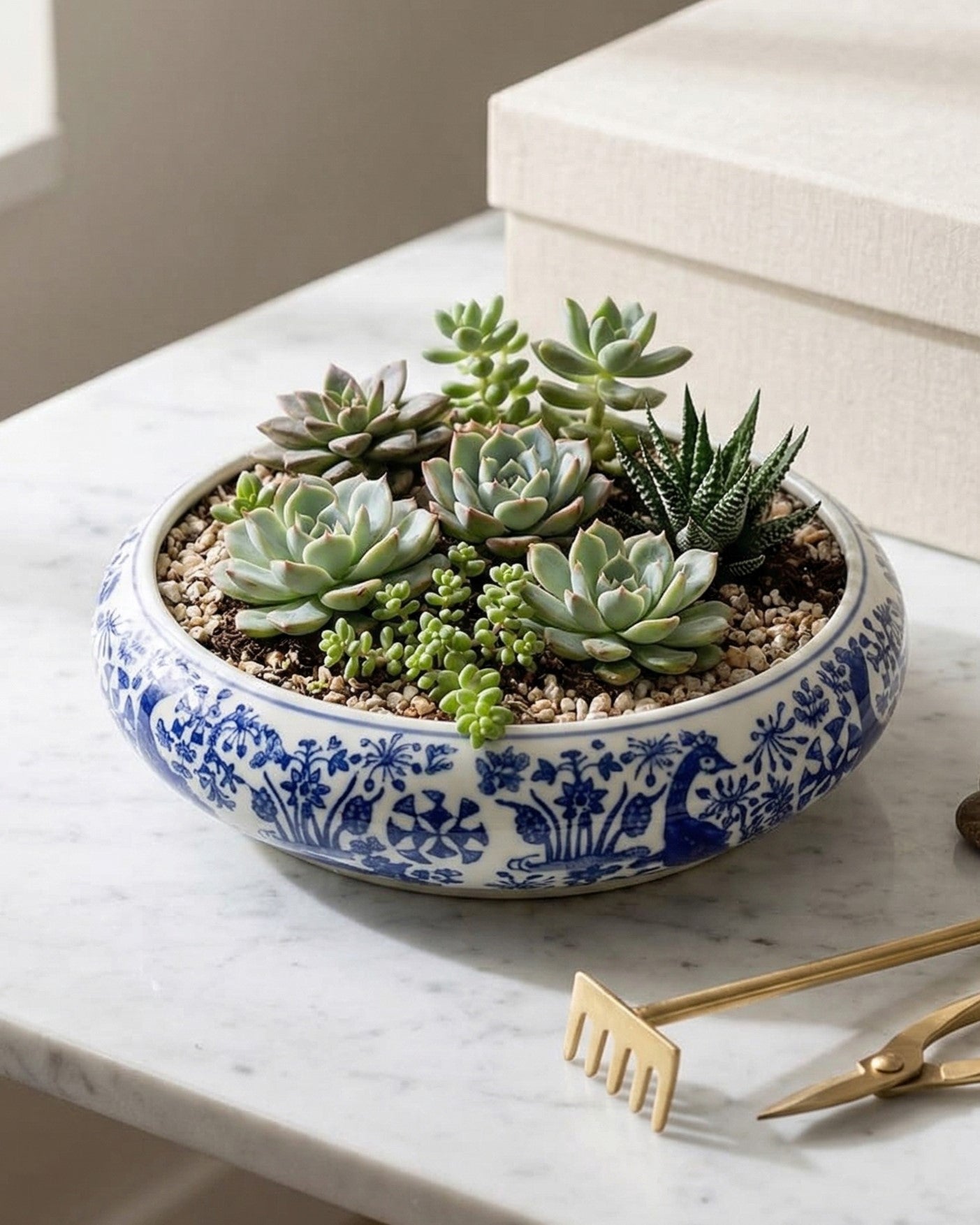 Indigo Bloom Ceramic Planter - 21 CM 