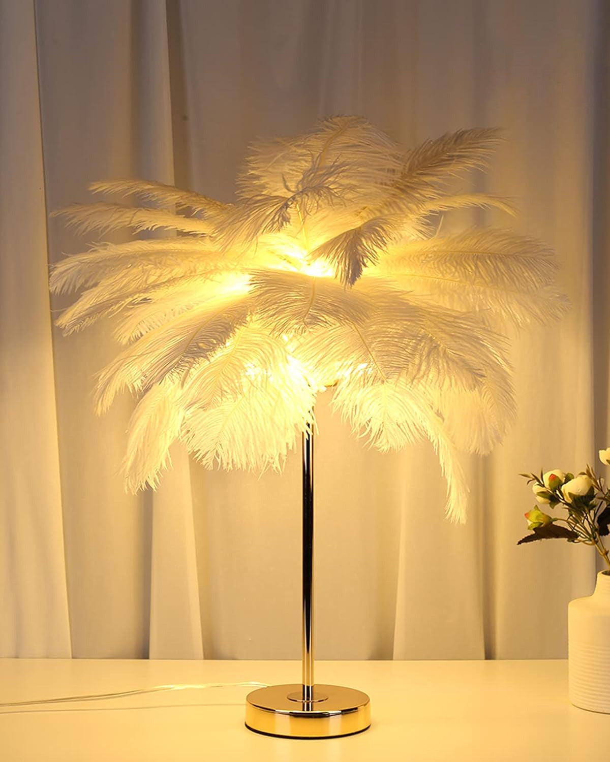 Ostrich Feather Table Lamp - Camel